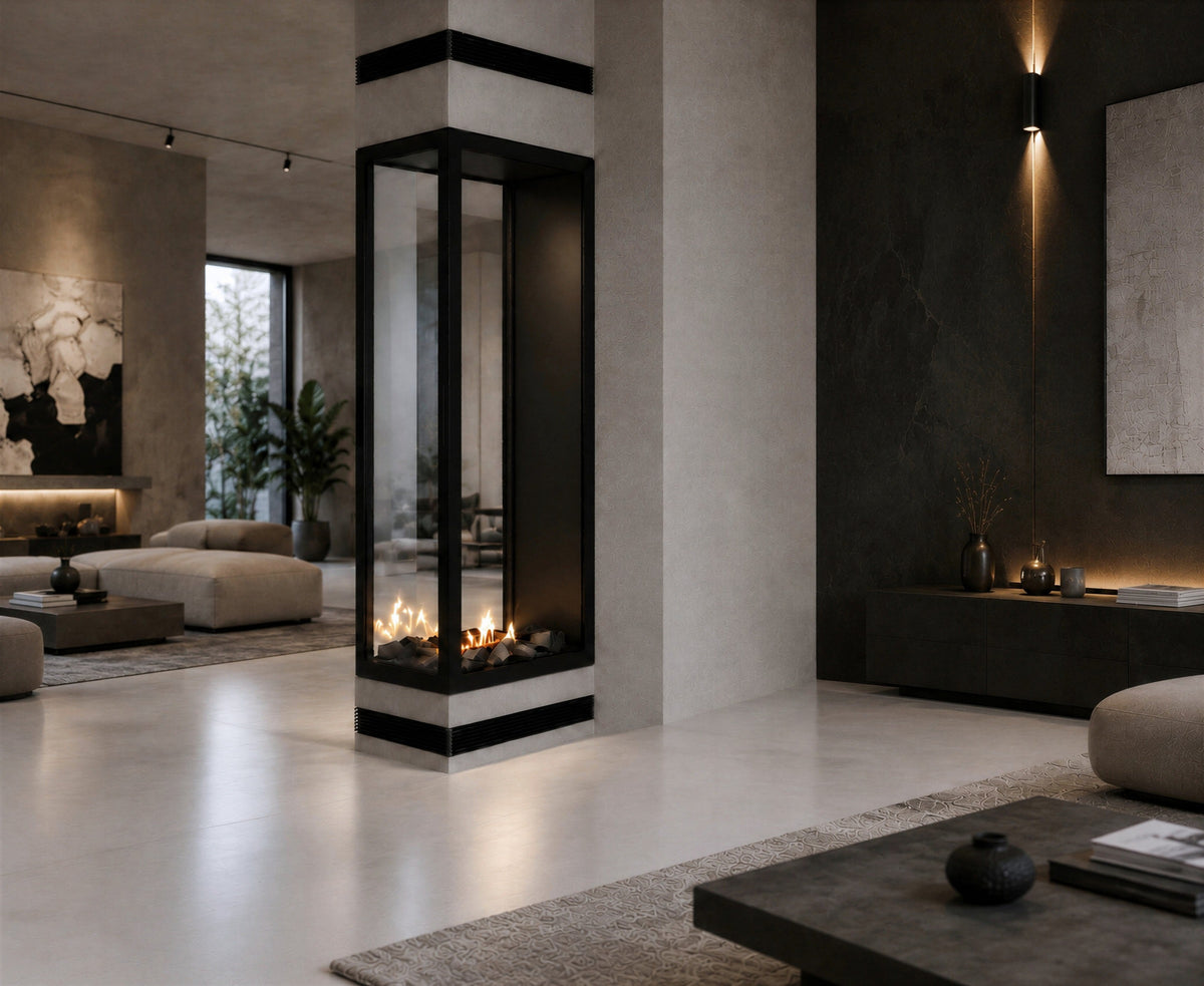 Wild Flame Saint verticale bio-ethanol roomdivider inbouwhaard met volle glas 60 x 180 cm – sfeerfoto