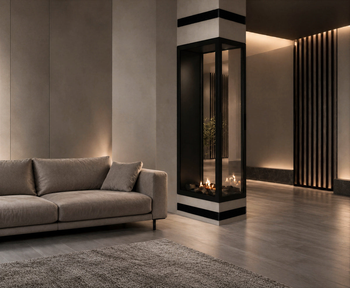 Wild Flame Saint verticale bio-ethanol roomdivider inbouwhaard met volle glas 60 x 200 cm – sfeerfoto