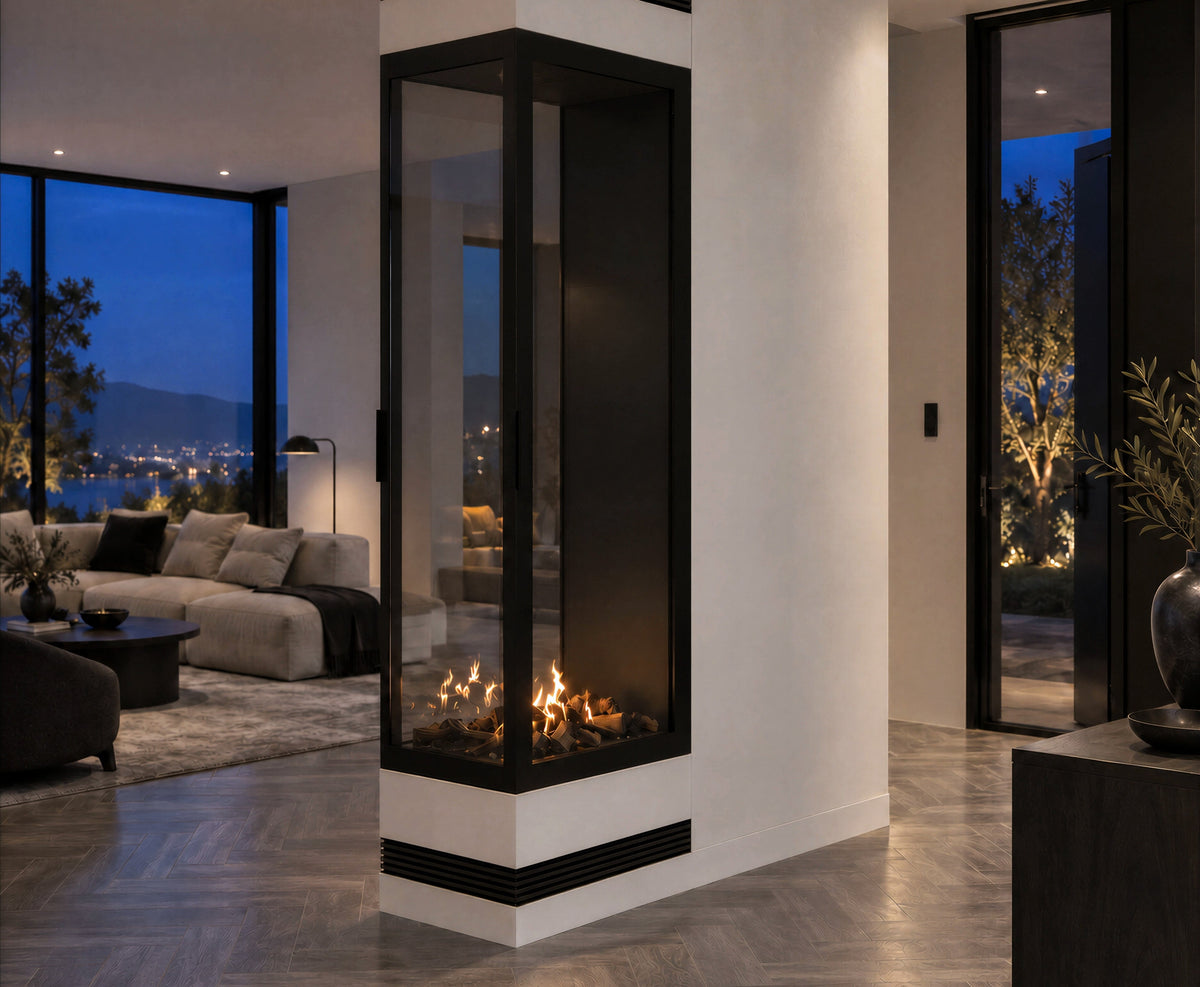 Wild Flame Saint verticale bio-ethanol roomdivider inbouwhaard met volle glas 70 x 100 cm – sfeerfoto