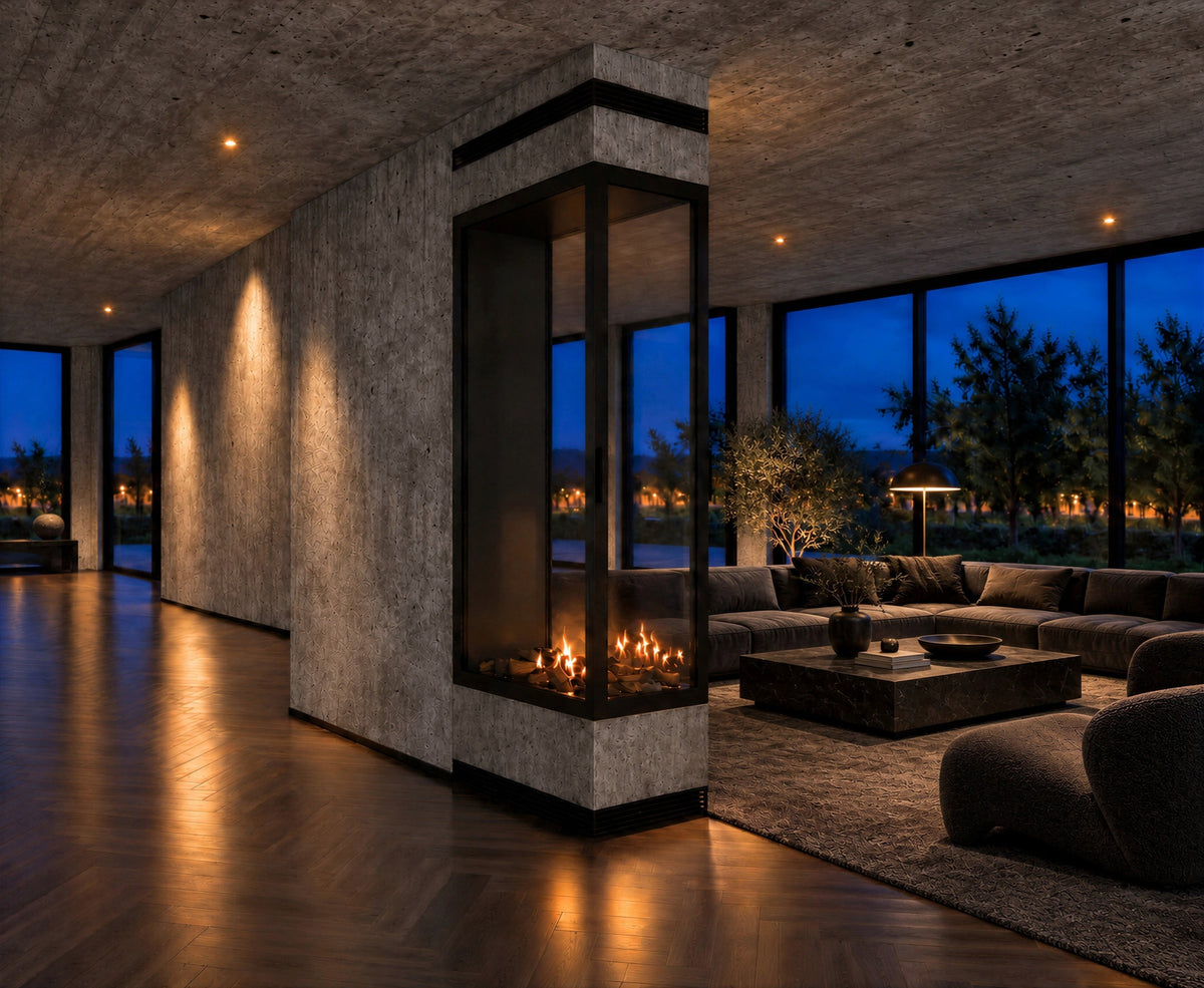 Wild Flame Saint verticale bio-ethanol roomdivider inbouwhaard met volle glas 70 x 120 cm – sfeerfoto