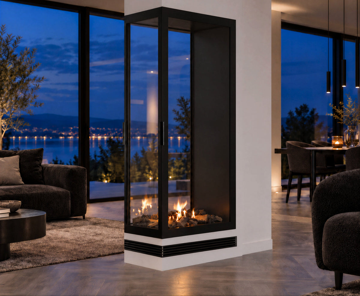 Wild Flame Saint verticale bio-ethanol roomdivider inbouwhaard met volle glas 70 x 140 cm – sfeerfoto