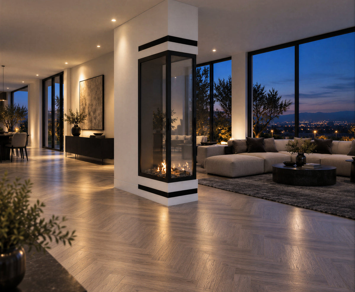 Wild Flame Saint verticale bio-ethanol roomdivider inbouwhaard met volle glas 70 x 200 cm – detailfoto