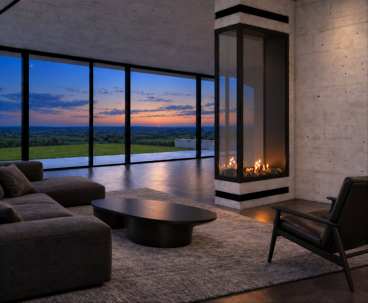 Wild Flame Saint verticale bio-ethanol roomdivider inbouwhaard met volle glas 80 x 100 cm – sfeerfoto