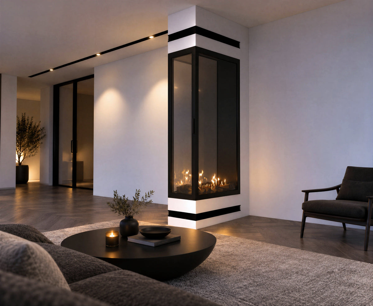 Wild Flame Saint verticale bio-ethanol roomdivider inbouwhaard met volle glas 80 x 120 cm – detailfoto