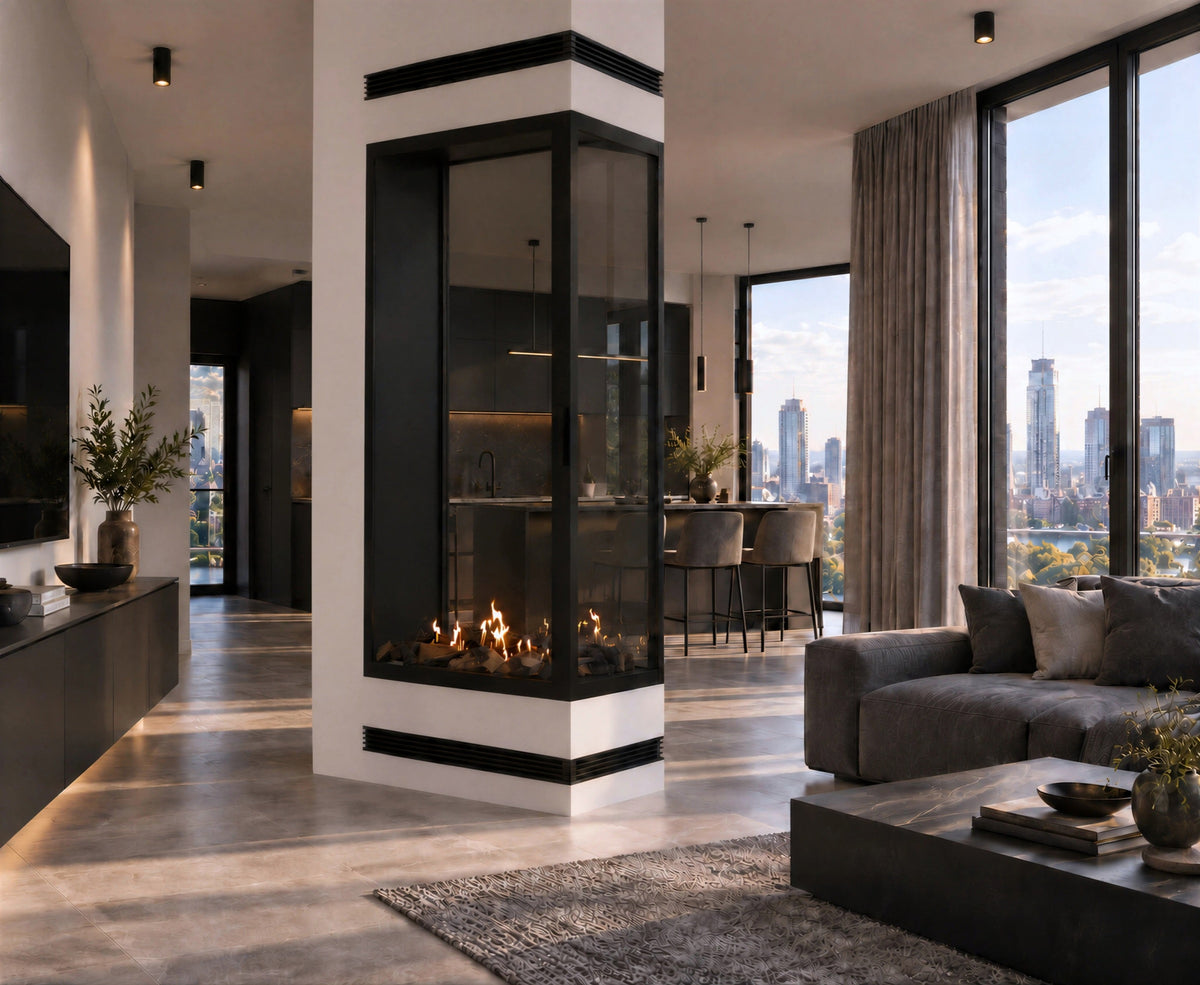 Wild Flame Saint verticale bio-ethanol roomdivider inbouwhaard met volle glas 80 x 200 cm – sfeerfoto