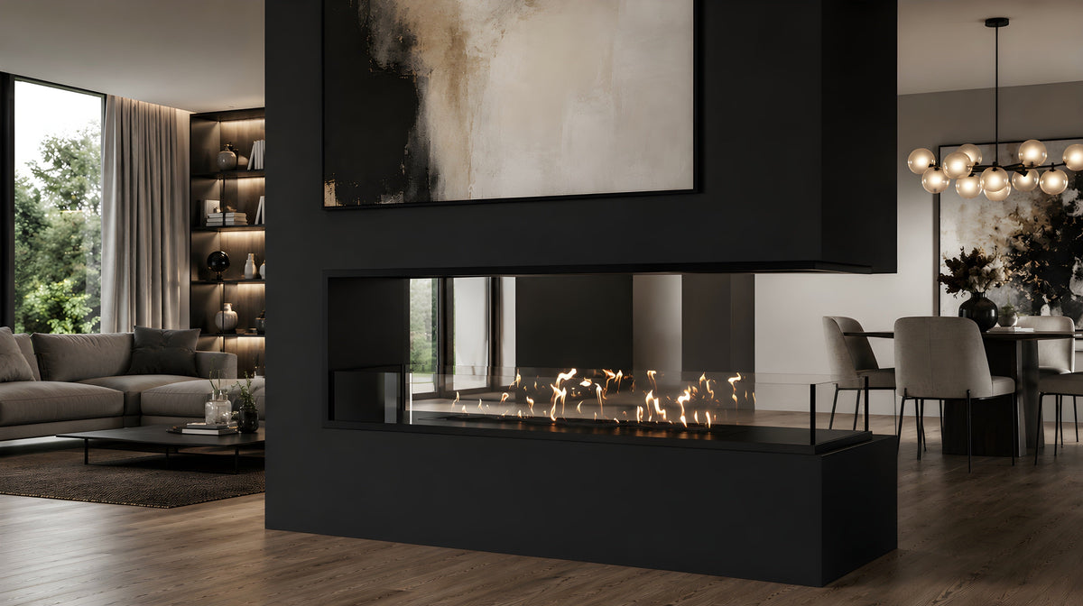 Wild Flame Saint U-vorm driezijdige bio-ethanol inbouwhaard 140 cm – detailfoto