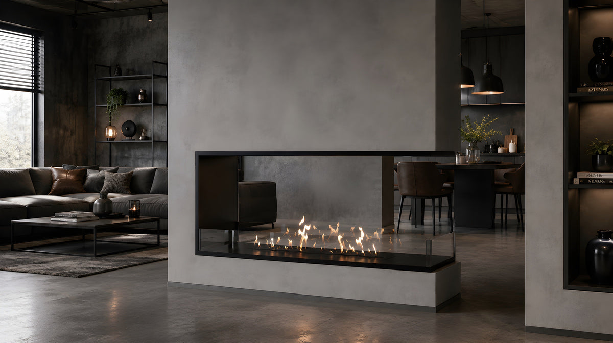 Wild Flame Saint U-vorm driezijdige bio-ethanol inbouwhaard 150 cm – sfeerfoto