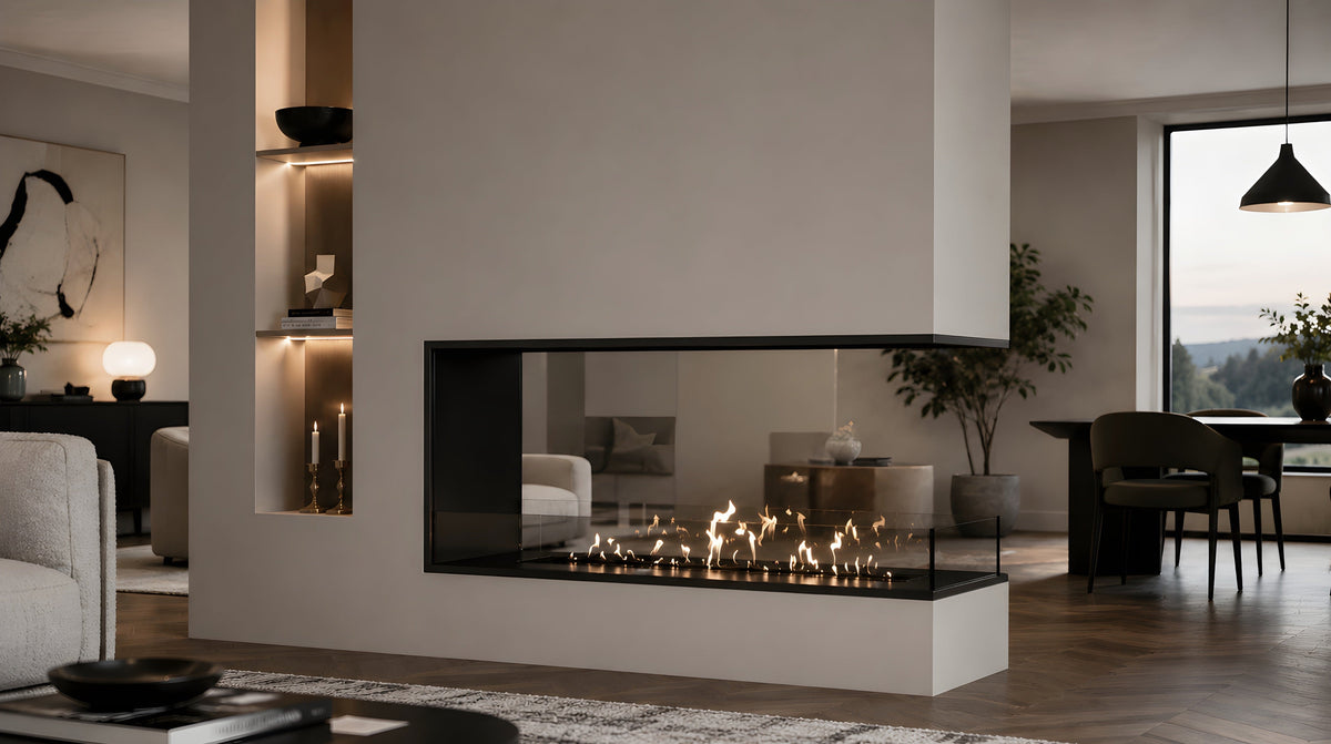 Wild Flame Saint U-vorm driezijdige bio-ethanol inbouwhaard 200 cm – sfeerfoto