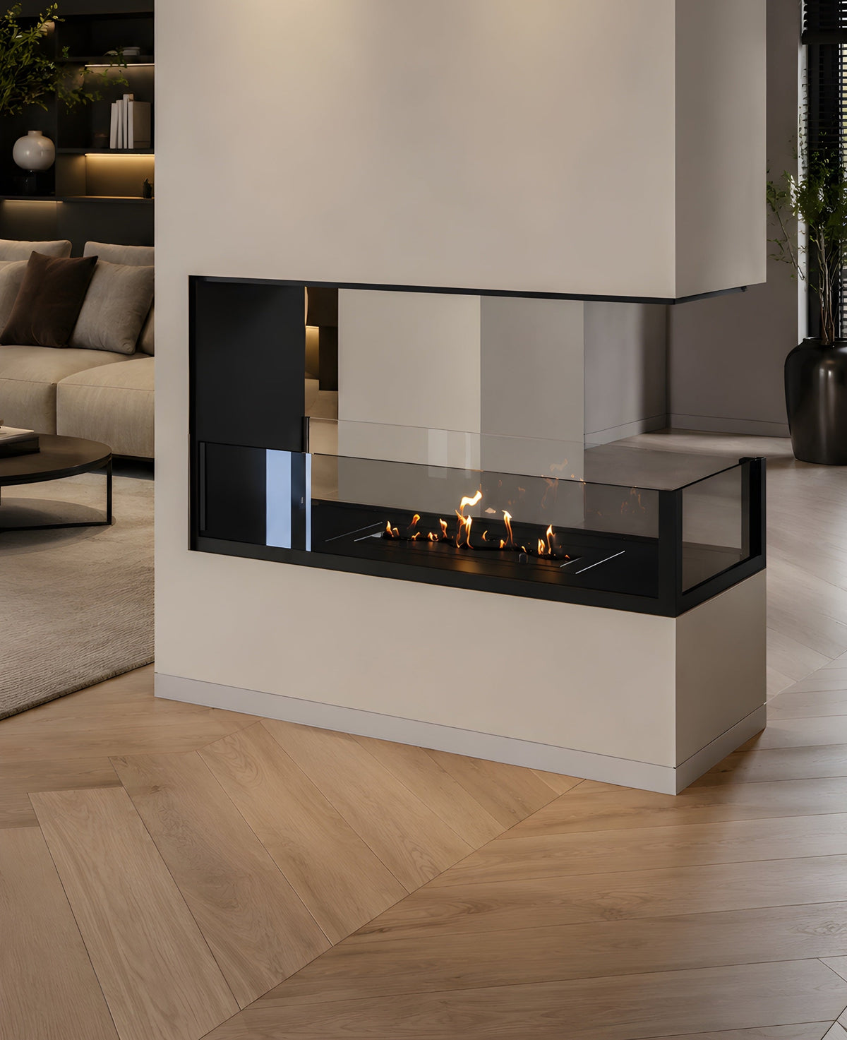 Wild Flame Saint U-vorm driezijdige bio-ethanol inbouwhaard 60 cm – detailfoto