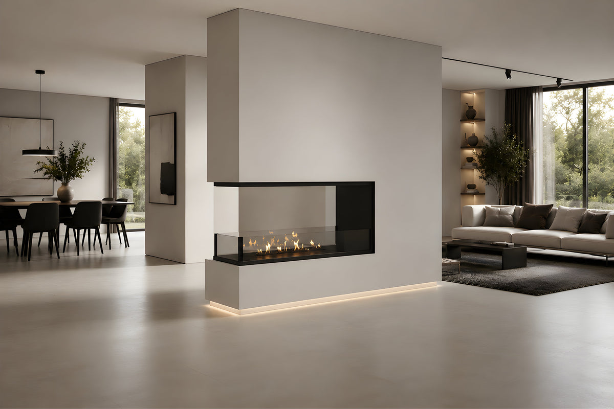 Wild Flame Saint U-vorm driezijdige bio-ethanol inbouwhaard 90 cm – detailfoto