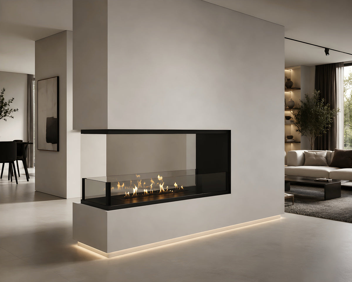 Wild Flame Saint U-vorm driezijdige bio-ethanol inbouwhaard 90 cm – sfeerfoto