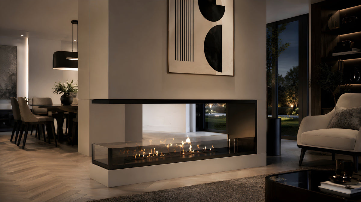Wild Flame Saint U-vorm driezijdige bio-ethanol inbouwhaard 160 cm – sfeerfoto