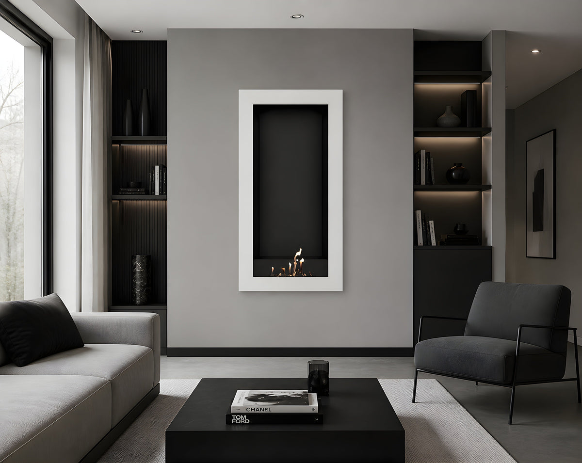 Wild Flame Selected Box verticale bio-ethanol wandhaard wit 60 x 180 cm – detailfoto