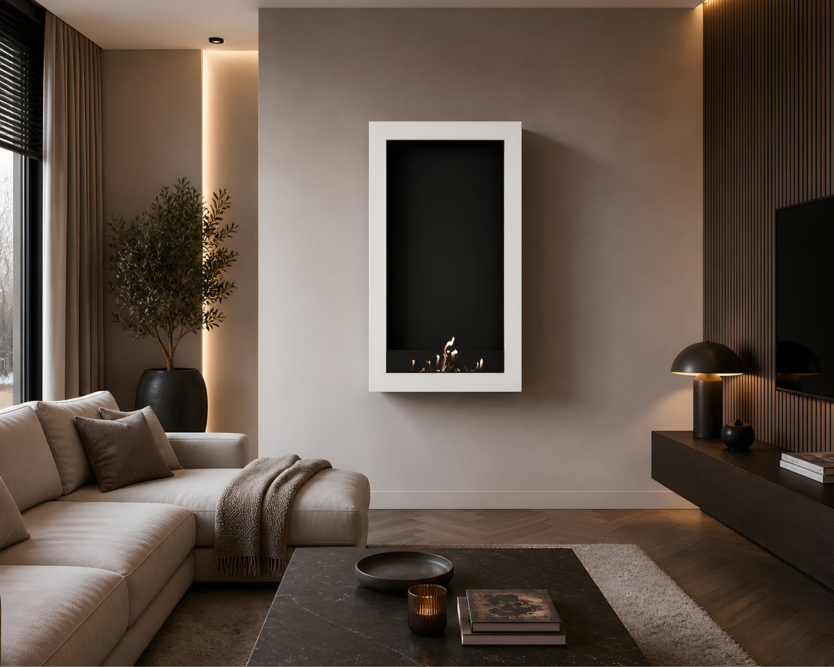 Wild Flame Selected Box verticale bio-ethanol wandhaard wit 80 x 140 cm – detailfoto