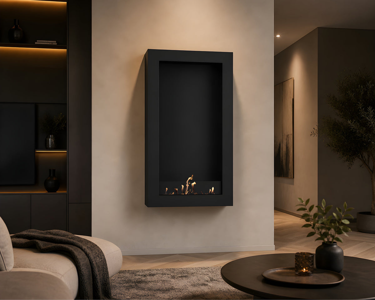 Wild Flame Selected Box verticale bio-ethanol wandhaard zwart 80 x 160 cm – detailfoto