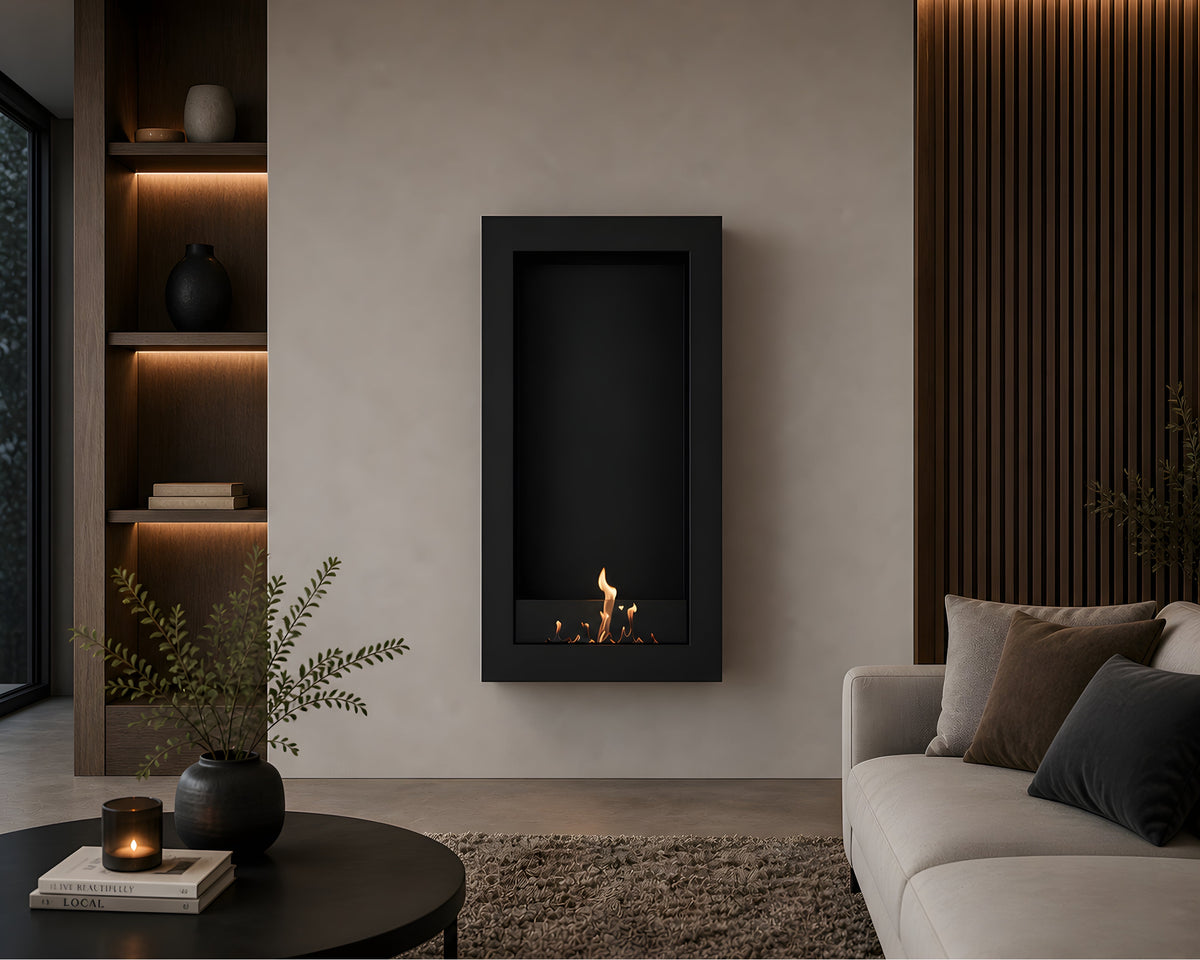 Wild Flame Selected Box verticale bio-ethanol wandhaard zwart 70 x 100 cm – detailfoto