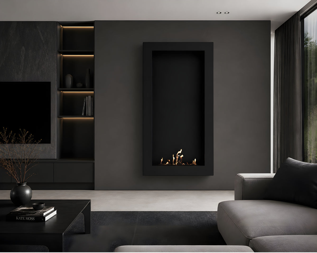 Wild Flame Selected Box verticale bio-ethanol wandhaard zwart 60 x 100 cm – detailfoto