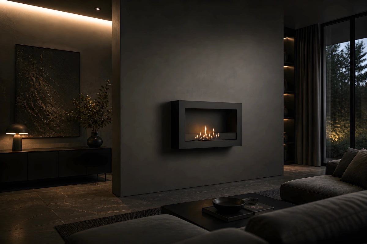 Wild Flame Selected Box bio-ethanol wandhaard zwart 80 cm – sfeerfoto