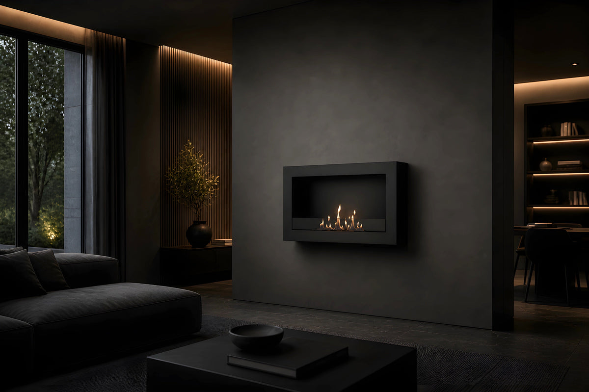Wild Flame Selected Box bio-ethanol wandhaard zwart 80 cm – sfeerfoto