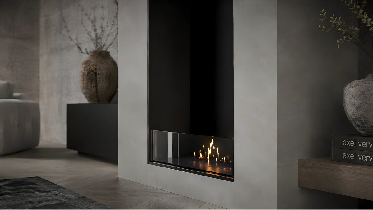 Wild Flame Selected verticale enkelzijdige bio-ethanol inbouwhaard 60 x 100 cm – sfeerfoto