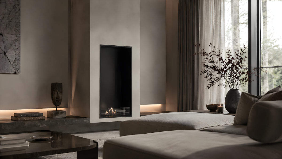 Wild Flame Selected verticale enkelzijdige bio-ethanol inbouwhaard 60 x 120 cm – sfeerfoto