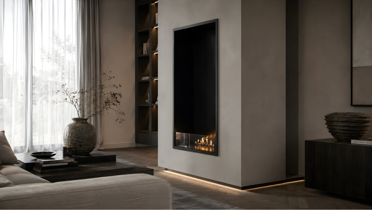Wild Flame Selected verticale enkelzijdige bio-ethanol inbouwhaard 60 x 120 cm – sfeerfoto