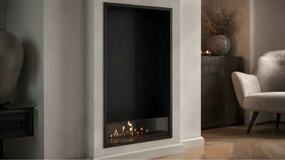 Wild Flame Selected verticale enkelzijdige bio-ethanol inbouwhaard 60 x 140 cm – sfeerfoto