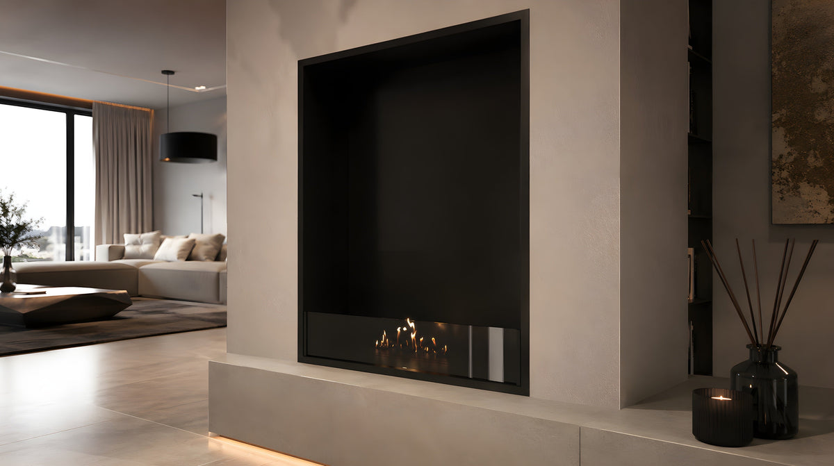 Wild Flame Selected verticale enkelzijdige bio-ethanol inbouwhaard 70 x 120 cm – sfeerfoto