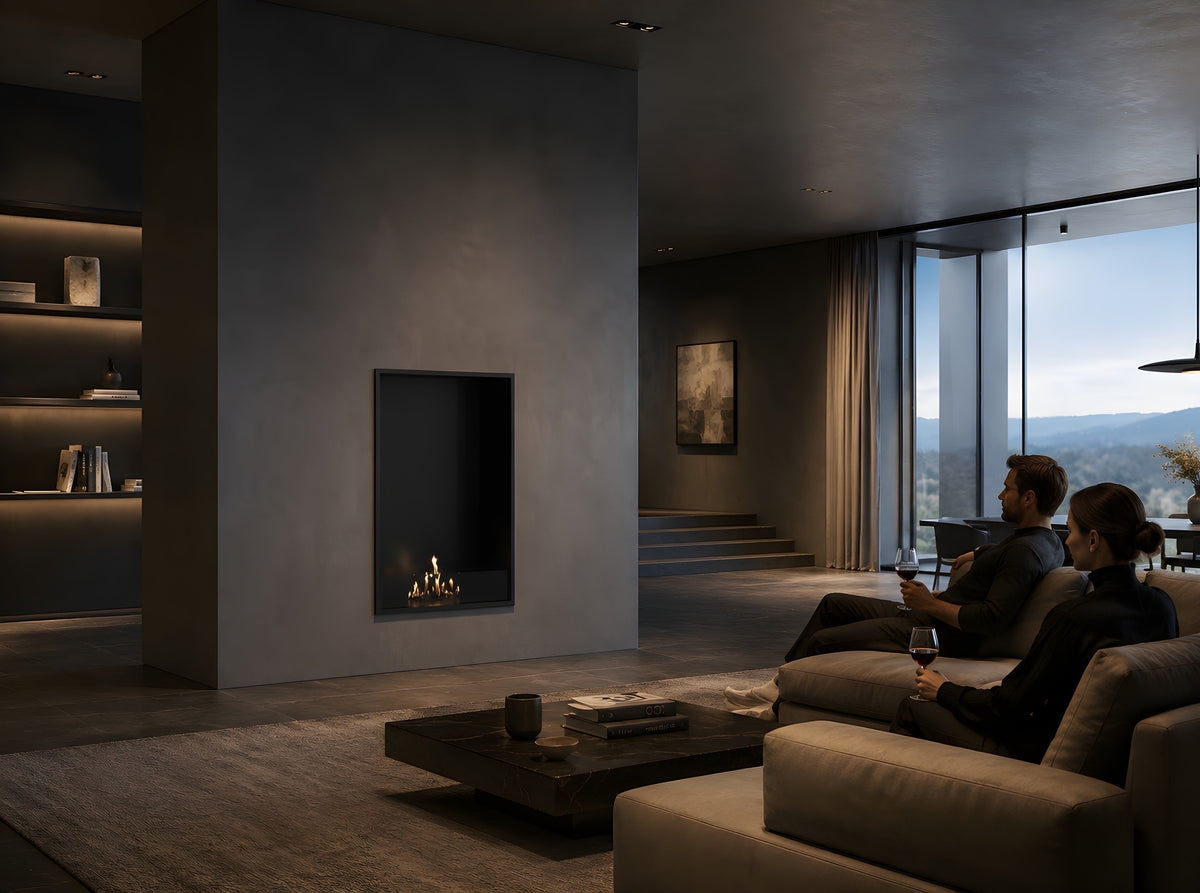 Wild Flame Selected verticale enkelzijdige bio-ethanol inbouwhaard 70 x 140 cm – sfeerfoto