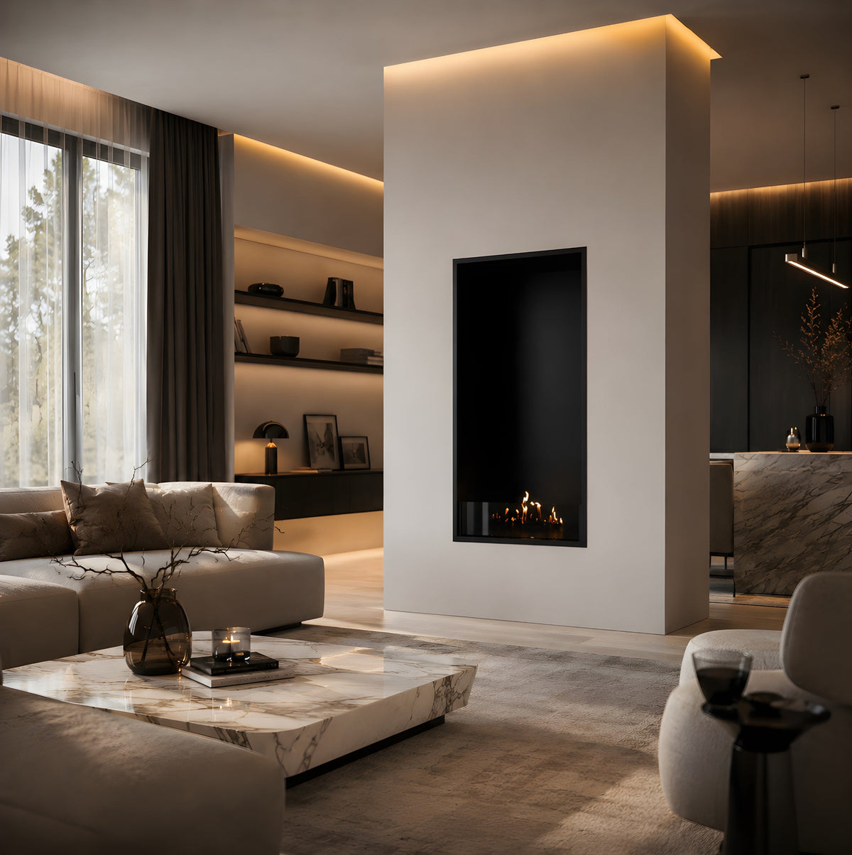 Wild Flame Selected verticale enkelzijdige bio-ethanol inbouwhaard 70 x 160 cm – sfeerfoto