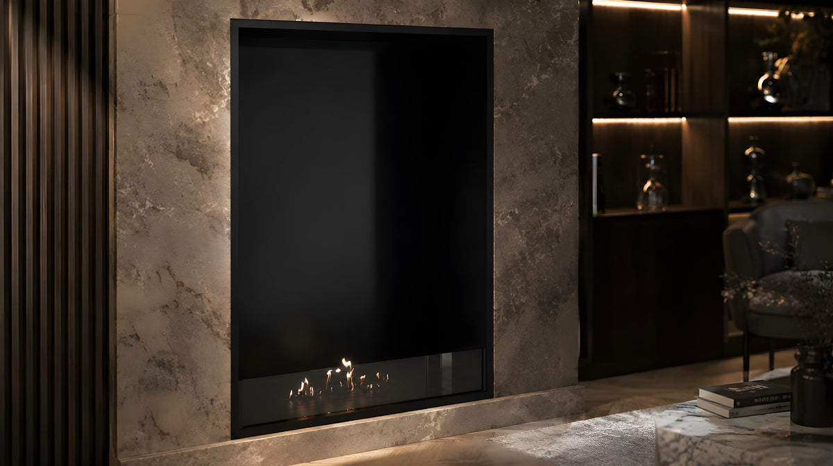 Wild Flame Selected verticale enkelzijdige bio-ethanol inbouwhaard 80 x 120 cm – sfeerfoto