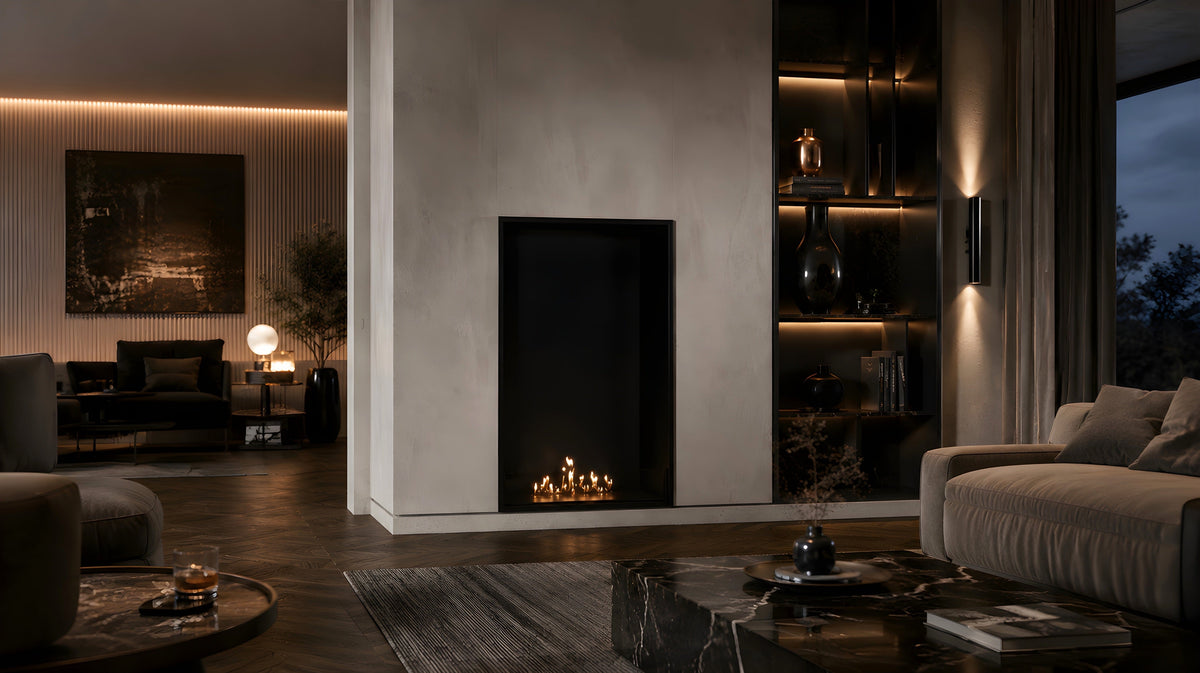 Wild Flame Selected verticale enkelzijdige bio-ethanol inbouwhaard 80 x 140 cm – sfeerfoto