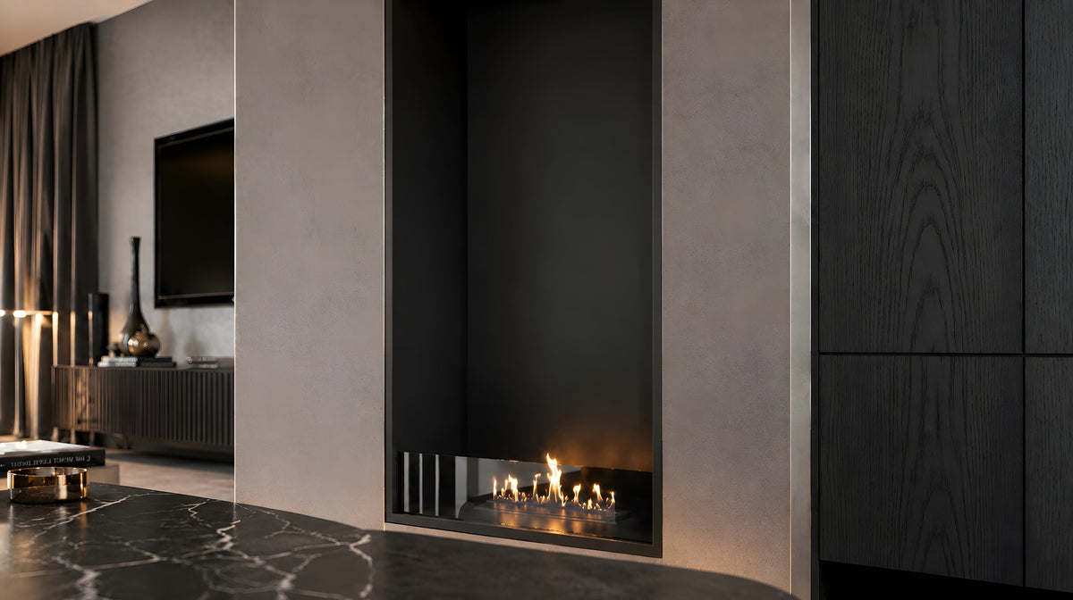 Wild Flame Selected verticale enkelzijdige bio-ethanol inbouwhaard 80 x 160 cm – sfeerfoto