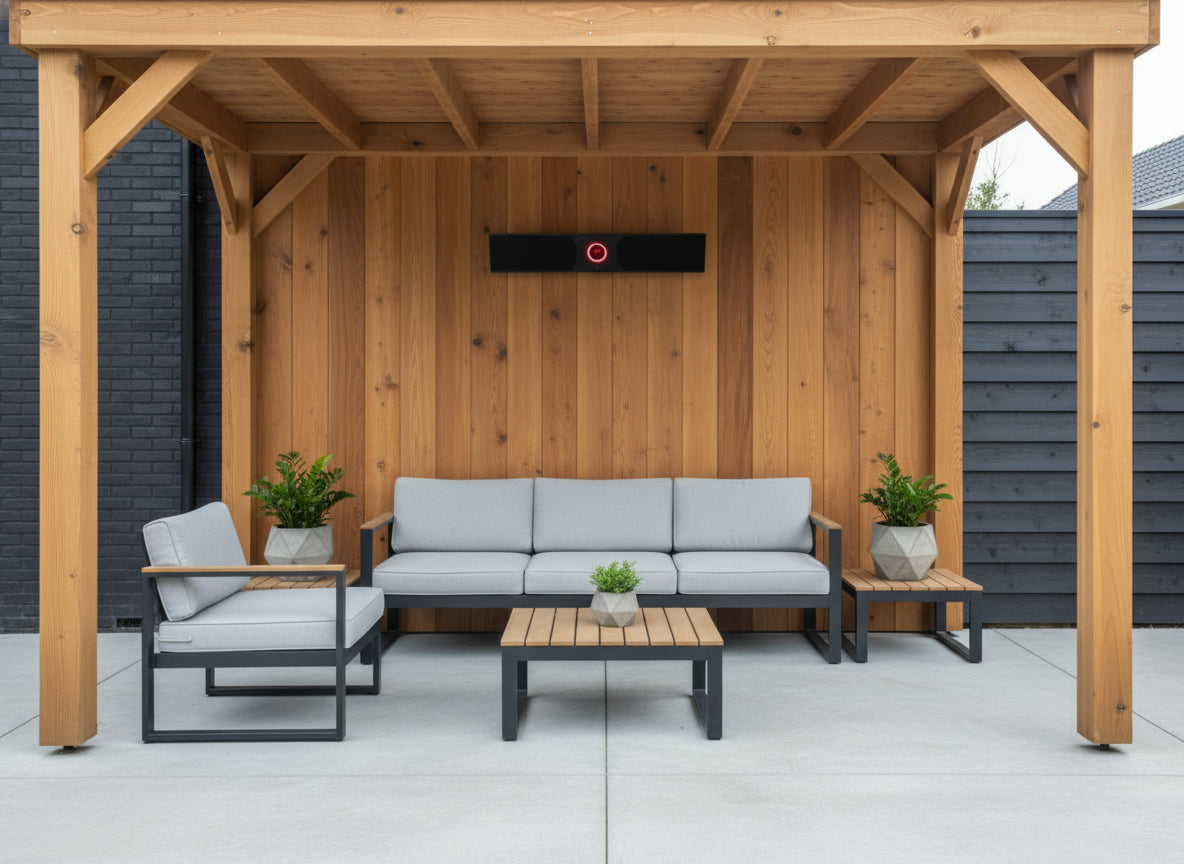 Elektrische Infrarood Terrasverwarming Heater | Infralia – terrasverwarmer buitenleven veranda | sfeerfoto