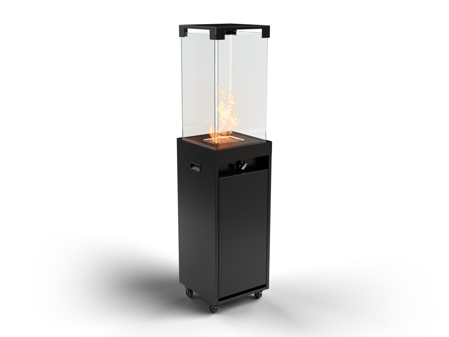 De Faro buitenhaard in de kleur Jet Black, met een strak en tijdloos design dat elegantie toevoegt aan elke buitenruimte.