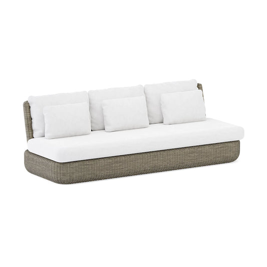 Tugu Loungebank 3-Zits van Jardinico, luxe en weerbestendige outdoor sofa met handgeweven wicker en all-weather kussens in Linen C008.