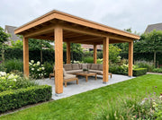 Tuinhuis met Glazen Schuifdeuren | YARD Outdoor | Plat Dak | 5x3 Meter - Bouwpakket – elegante lifestyle | sfeerfoto