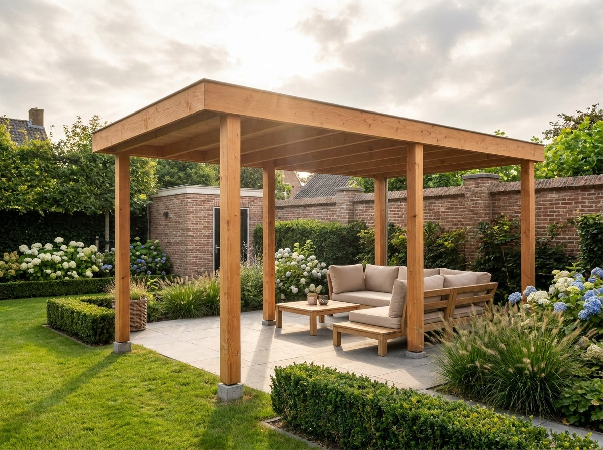 Tuinhuis met Glazen Schuifwanden van Douglashout | Yard Outdoor 6 x 3 meter - Bouwpakket – lifestyle | sfeerfoto