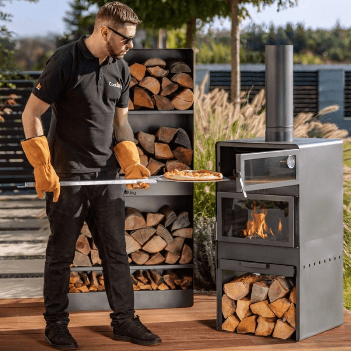 Set: Tuinkachel VENTO met bakoven en dubbel gehard glas, incl. grillrooster en houtrek 120×40×30 cm | CookKing – buit...
