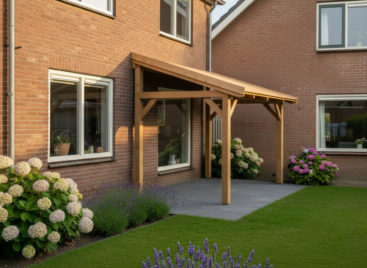 Oblique Roof op Maat 394 x 200 cm – Douglas Houten Buitenverblijf (4 Staanders, Bouwpakket) – veranda huis yard