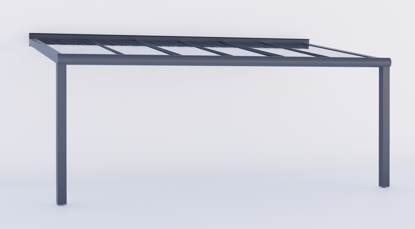 Zelf te monteren veranda bouwpakket met stevige aluminium staanders en lichtdoorlatend dak