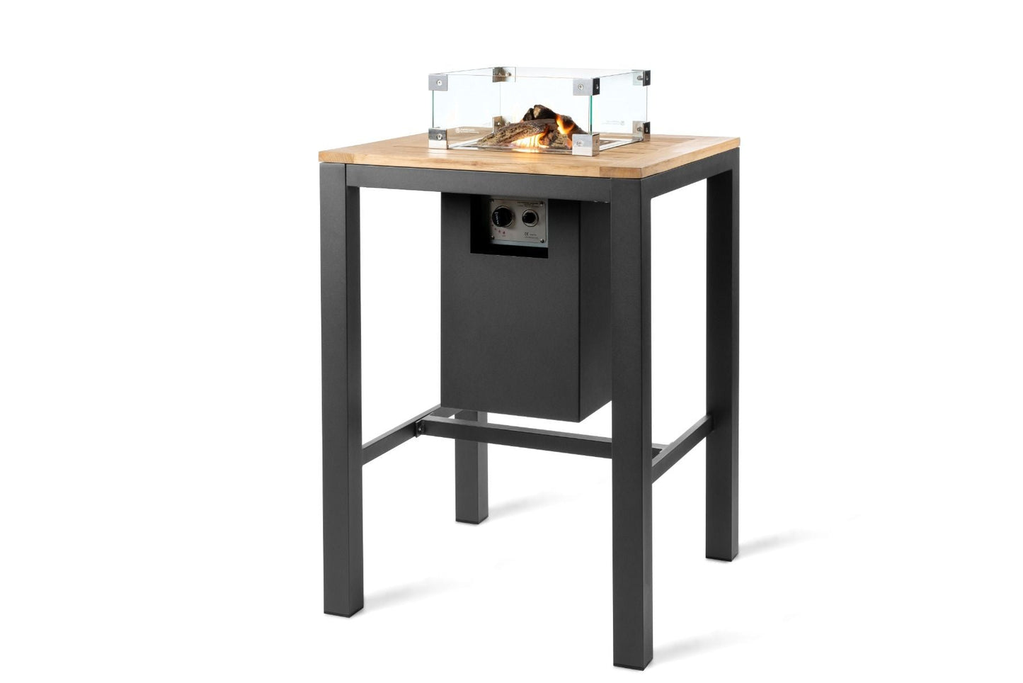 Vierkante gas vuurtafel op bartafelhoogte in antraciet – Happy Cocooning – Luxe gashaard voor buiten