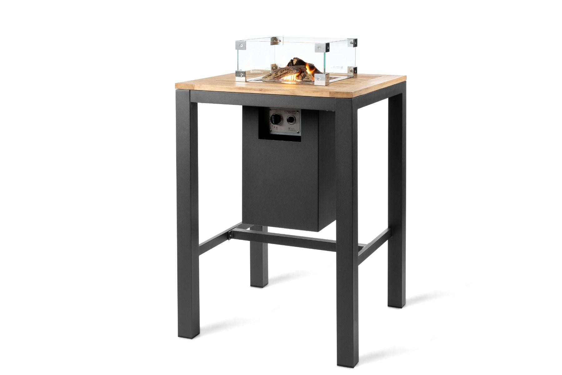 Vierkante gas vuurtafel op bartafelhoogte in antraciet – Happy Cocooning – Luxe gashaard voor buiten