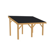 Vrijstaande Douglas overkapping met schuin dak 450 x 270 cm (Oblique maatwerk), 6 staanders 14x14 cm en zwarte dakshingles