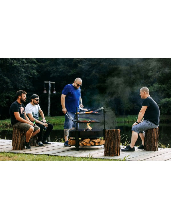Vuurschaal MONTANA X 80 cm met grillrooster 60 cm, extra mast en stalen pan 50 cm | CookKing – fire bowl