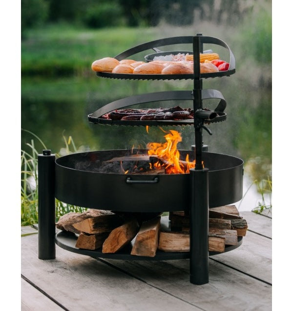 Vuurschaal MONTANA X 80 cm met grillrooster 60 cm, extra mast en stalen pan 50 cm | CookKing – fire bowl