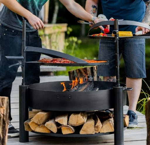 Vuurschaal MONTANA X 80 cm met grillrooster 60 cm, extra mast en stalen pan 50 cm | CookKing – fire bowl