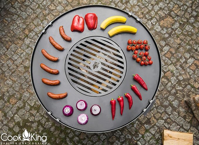 Detail van de grillplaat met rooster van de CookKing BBQ vuurschaal Santos – ideaal om op te grillen.