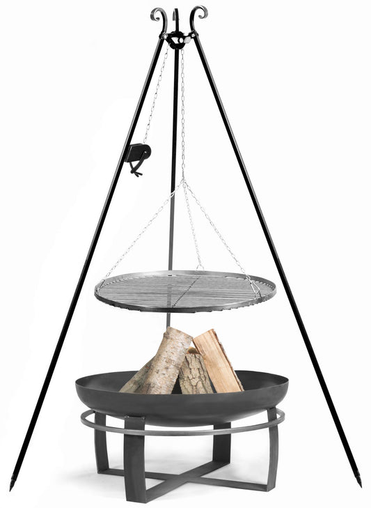Vuurschaal Viking XXL 80 cm met deksel en ronde stalen bodemplaat 100 cm | CookKing - CookKing Tripod Grill + Fire Bowl “VIKING”