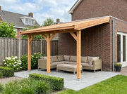 OBLIQUE Veranda bouwpakket schuin dak 400x400 cm Douglas blank dakbeplanking YARD Outdoor
